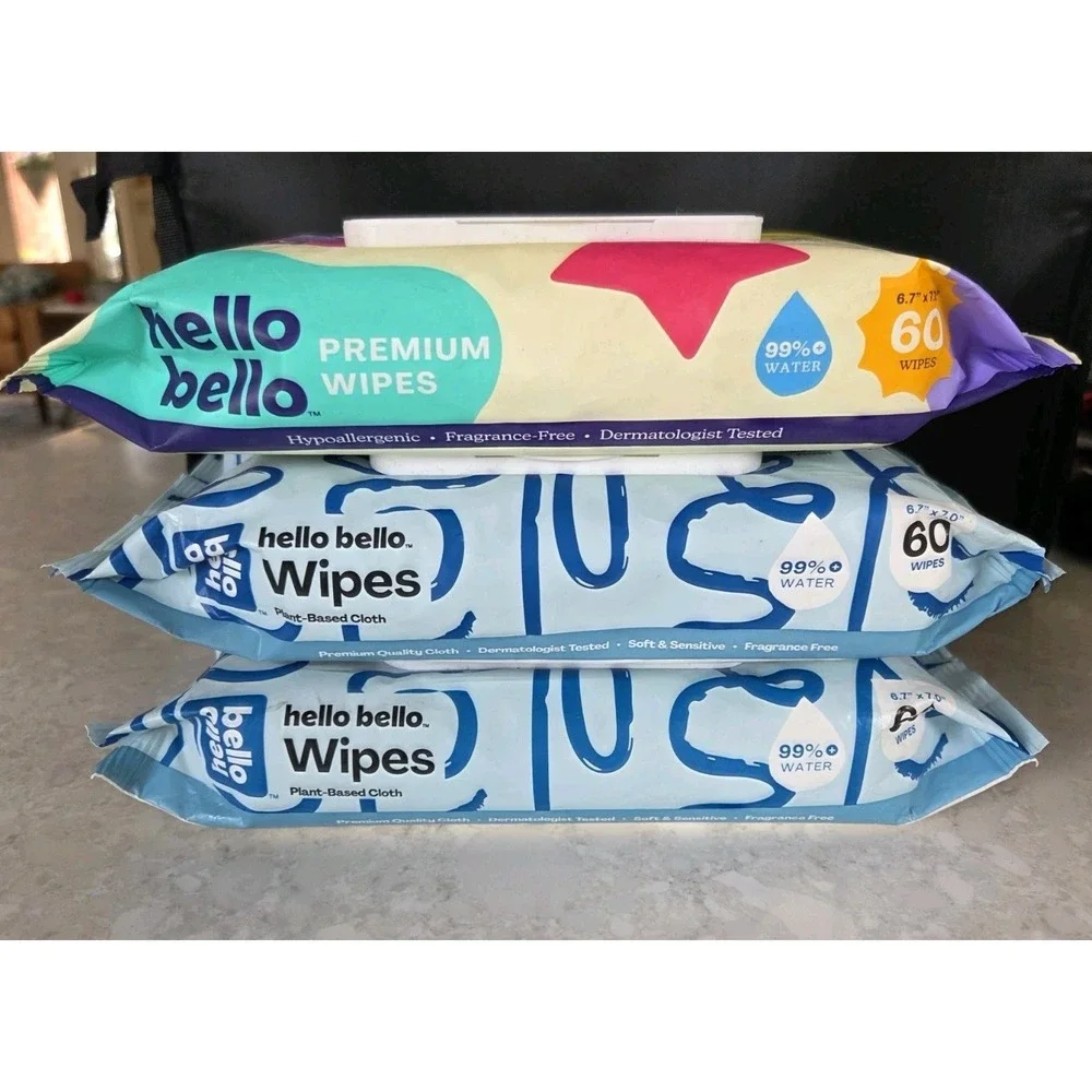3 PK Hello Bello Baby Wipes (60 Count Each) Unscented Baby Wipes Hypoallergenic